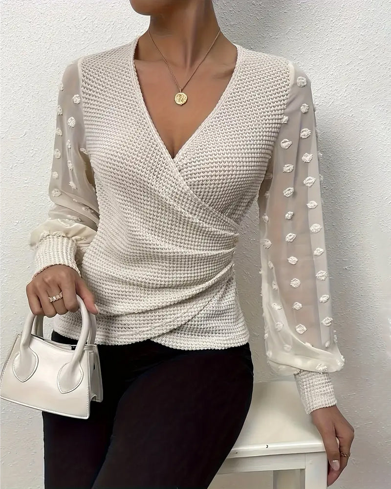 Top V-hals Geplooid Lange Mouw