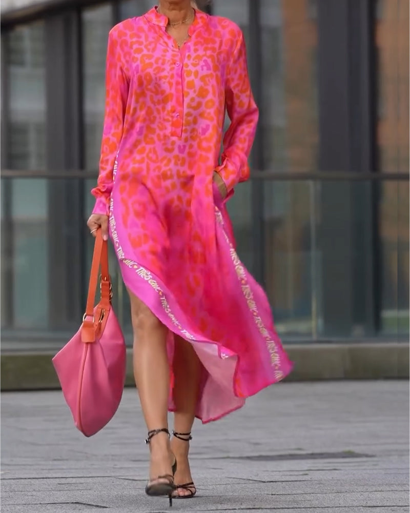 Jurk Lange Mouwen Leopardenprint Splits