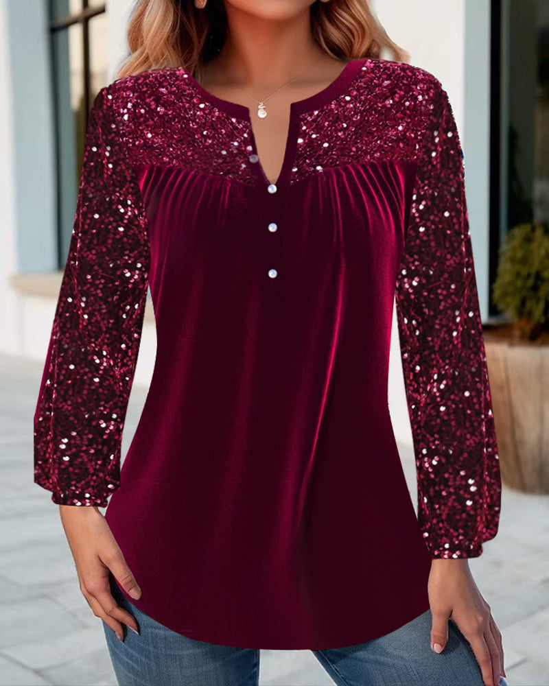 V-hals geplooide pailletten elegante top