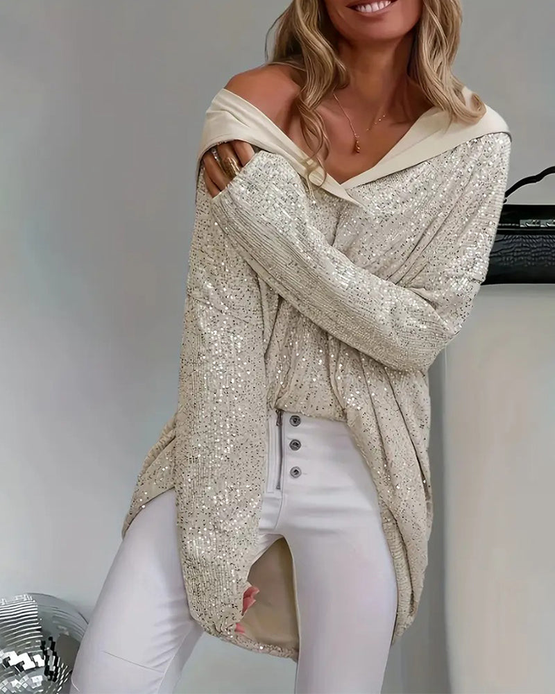 Hoodie Vrouwen Glitter Sequin Loose-Fit