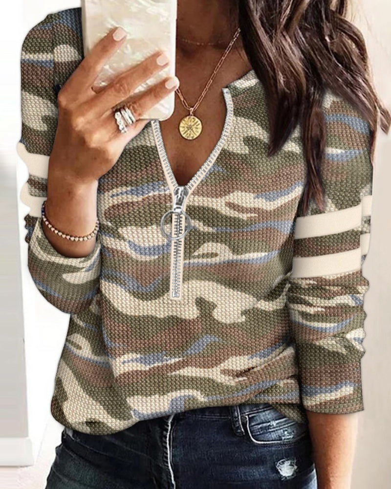 Top Half Rits Camouflage Lange Mouwen
