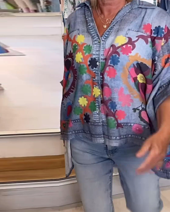 Blouse Onregelmatige Print Nep-spijkerstof