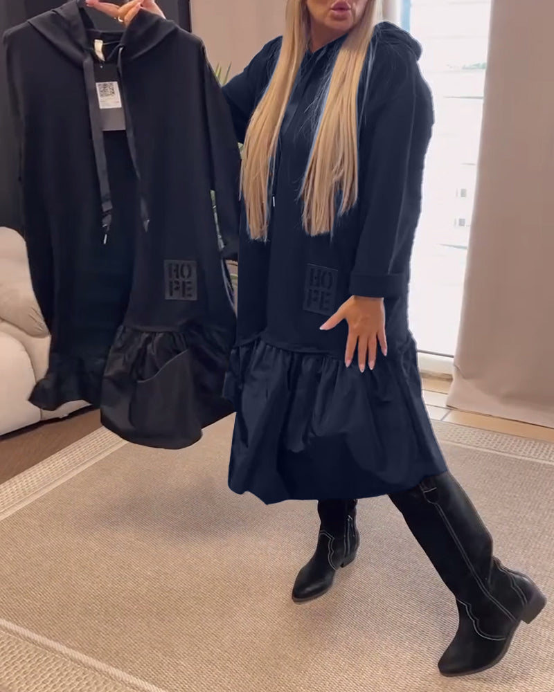 Lange mouw paneel losse capuchon jurk