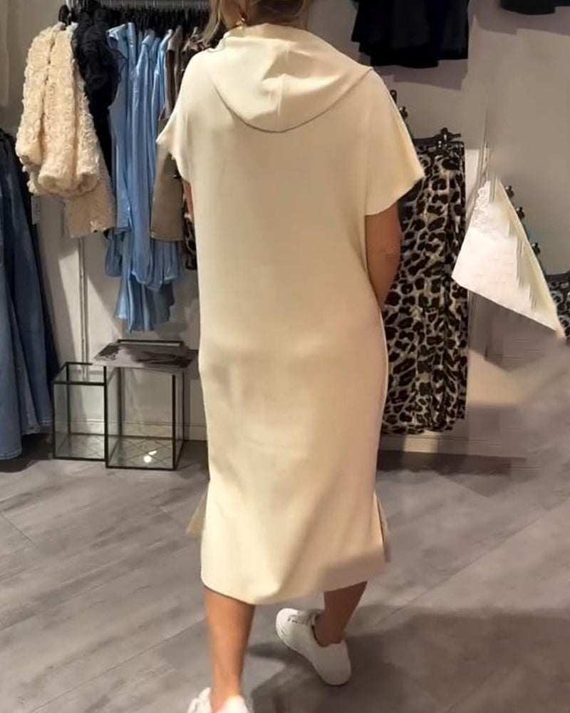 Jurk Met Capuchon Casual Trekkoord