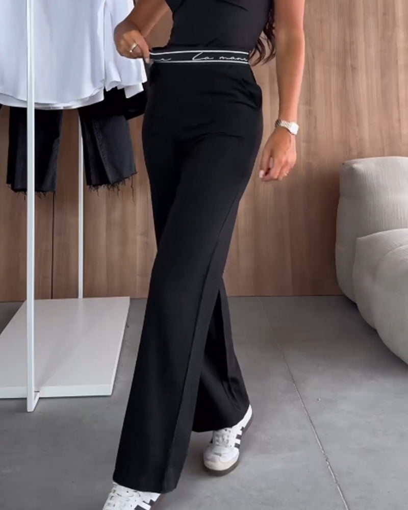 Casual effen kleur rechte broek met rits en zak