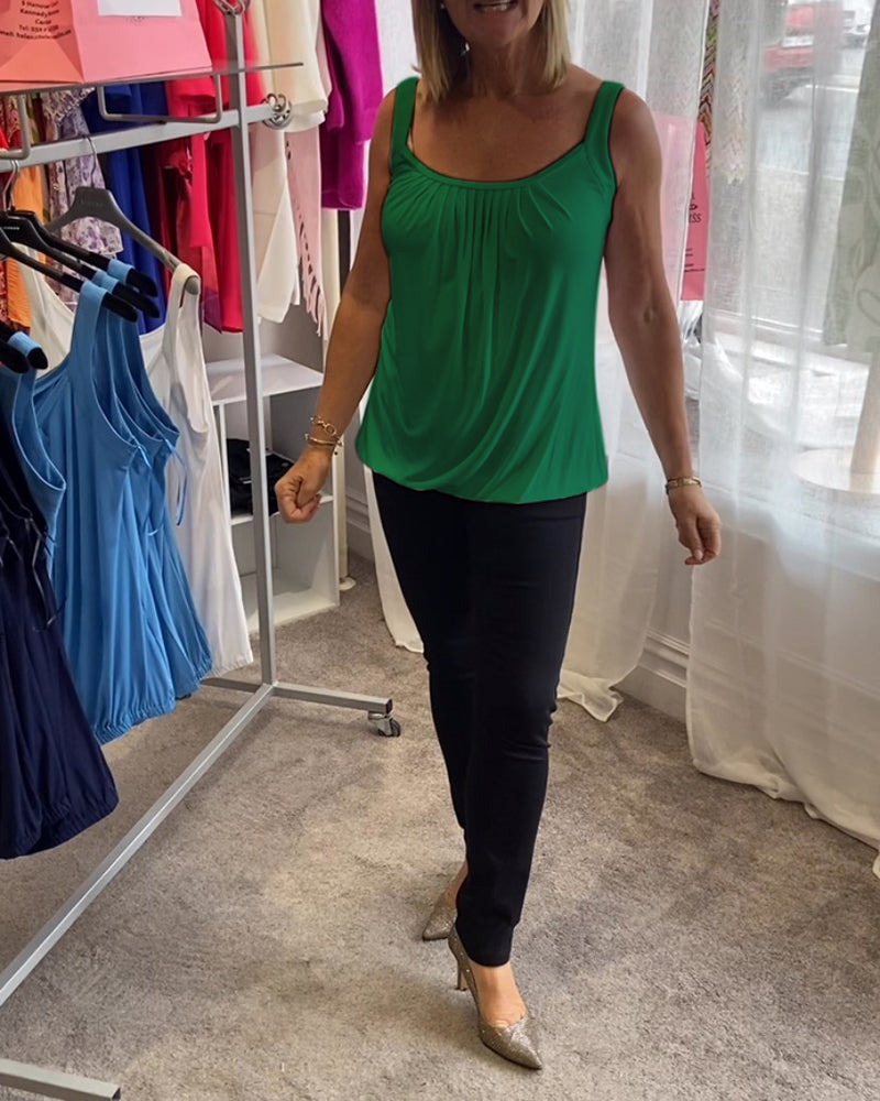 Casual mouwloze top met plooi en effen kleur