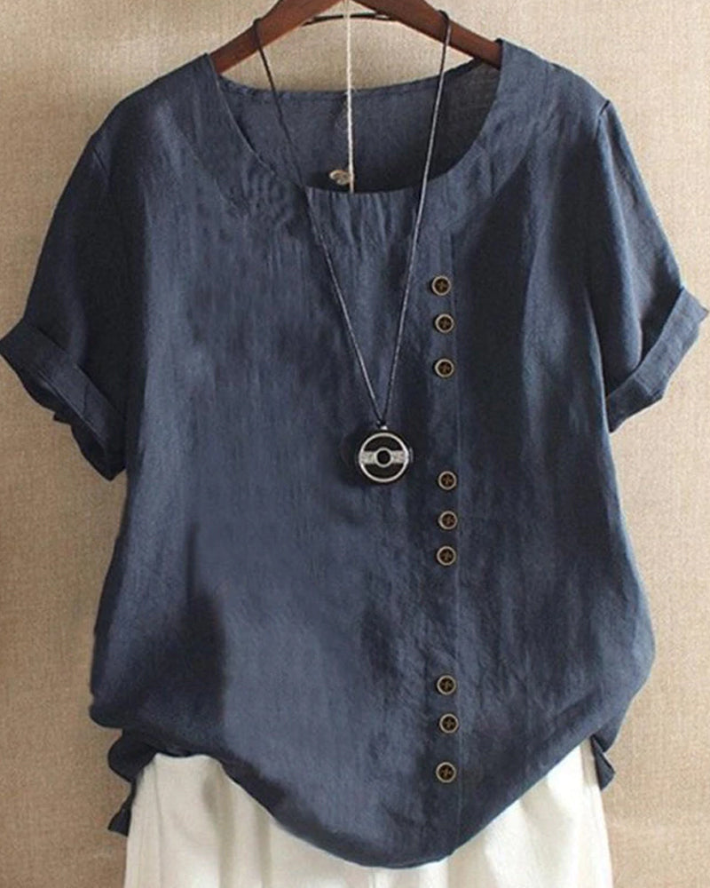 Effen zomer-T-shirt met korte mouwen en ronde hals
