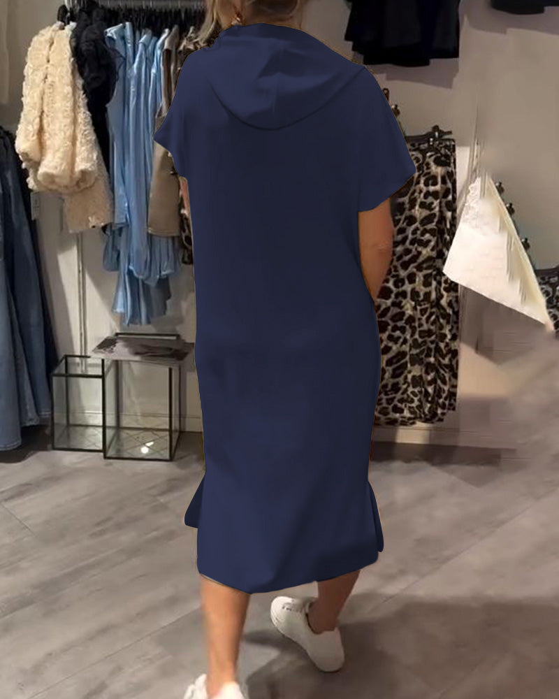 Jurk Met Capuchon Casual Trekkoord