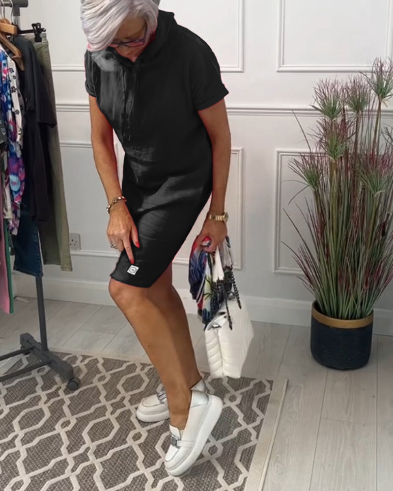 Casual jurk met korte mouwen en capuchon