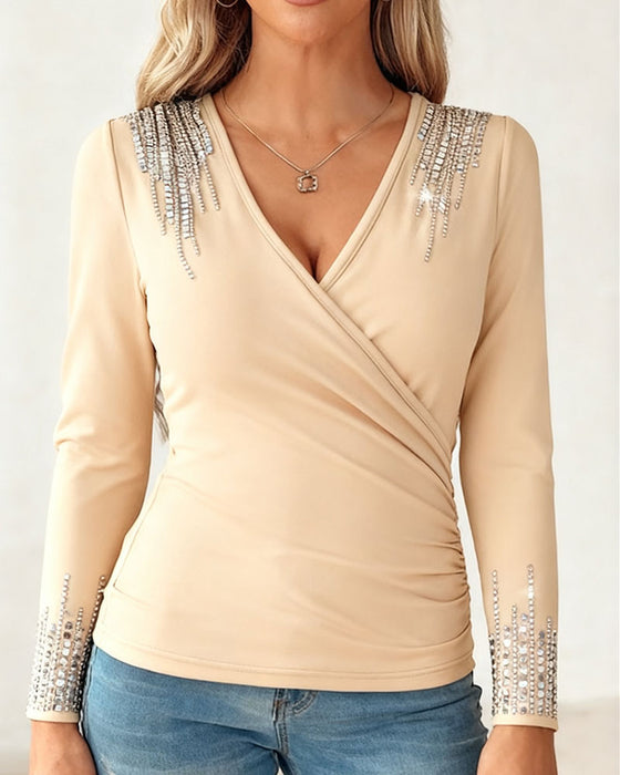 Top Modieus V-Hals Diamant Lange Mouw