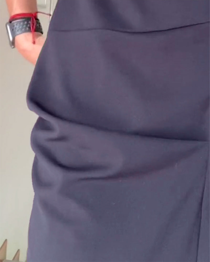 Ronde hals geplooide effen elegante jurk