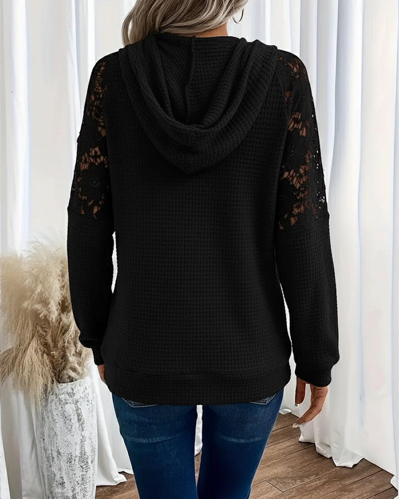 Hoodie V-Hals Lange Mouwen Kant Casual