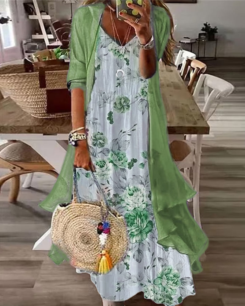 Slingjurk tweedelige set met print