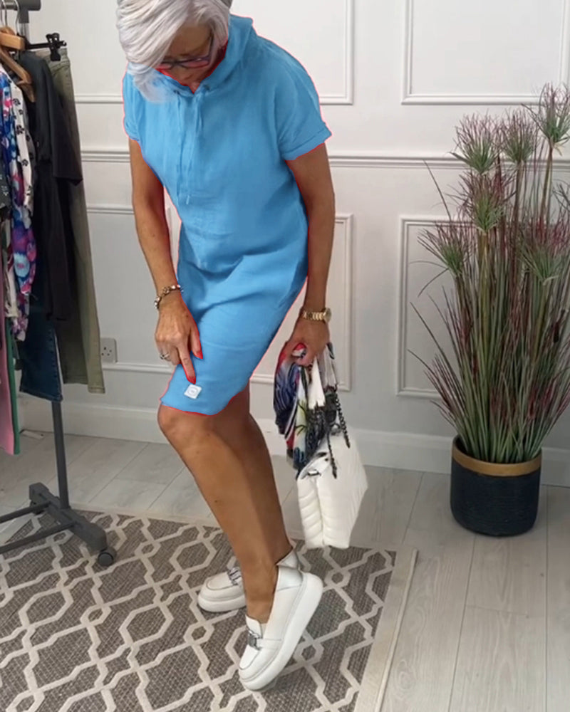 Casual jurk met korte mouwen en capuchon