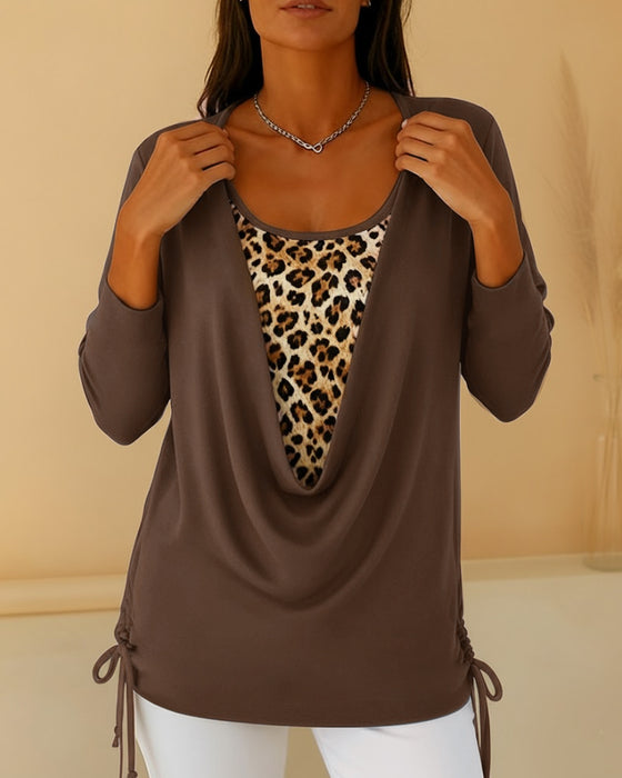 T-shirt met luipaardprint en vetersluiting