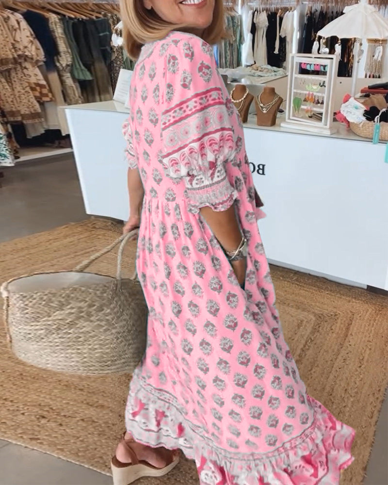 Casual jurk met V-hals en halve mouwen met print