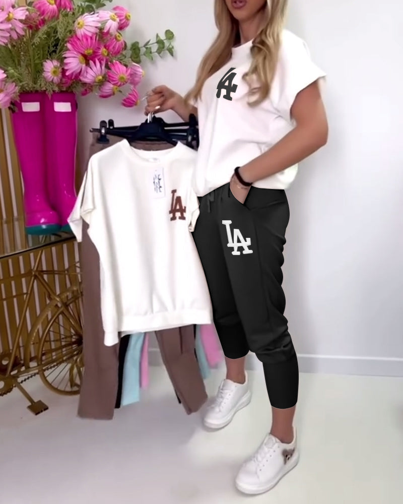 Set Sportieve Letterprint Skinny Broek