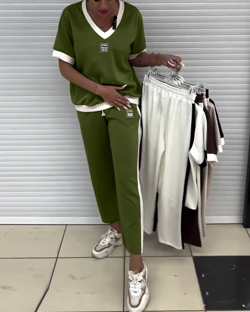 Pak Casual V-Hals Contrastkleur Sportief