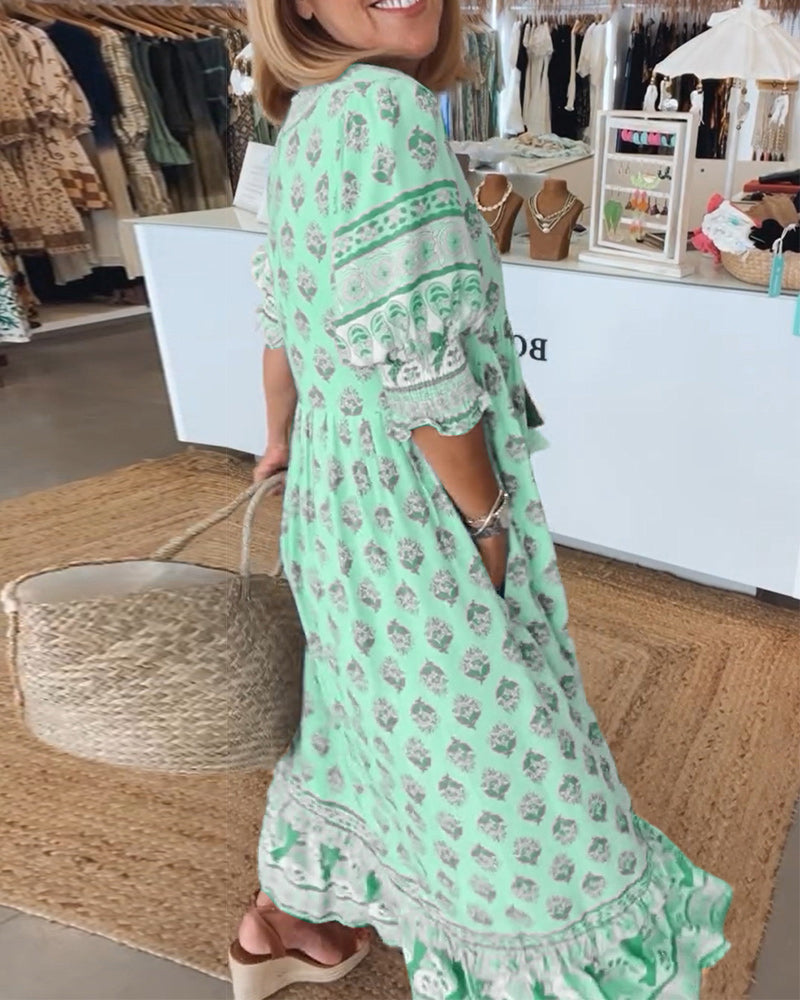 Casual jurk met V-hals en halve mouwen met print