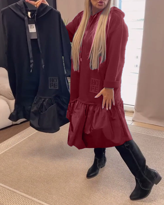 Lange mouw paneel losse capuchon jurk