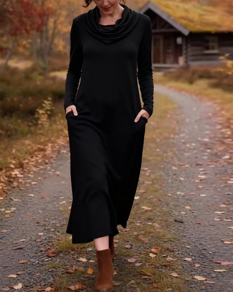 Casual jurk, eenvoudig, effen kleur, zak