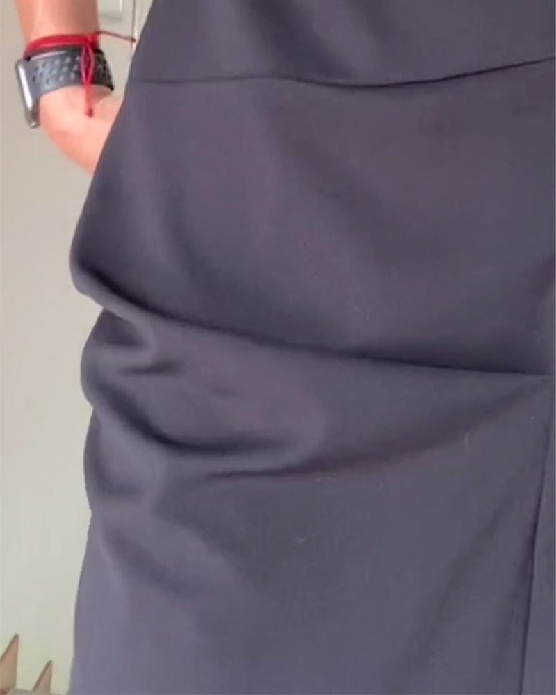 Ronde hals geplooide effen elegante jurk