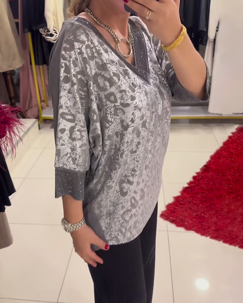 Casual blouse met V-hals en print