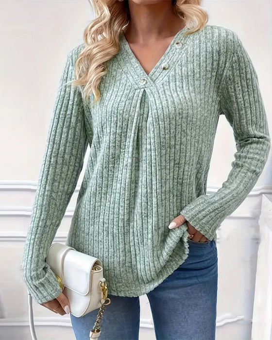 Top V-Hals Ribbelig Lange Mouwen