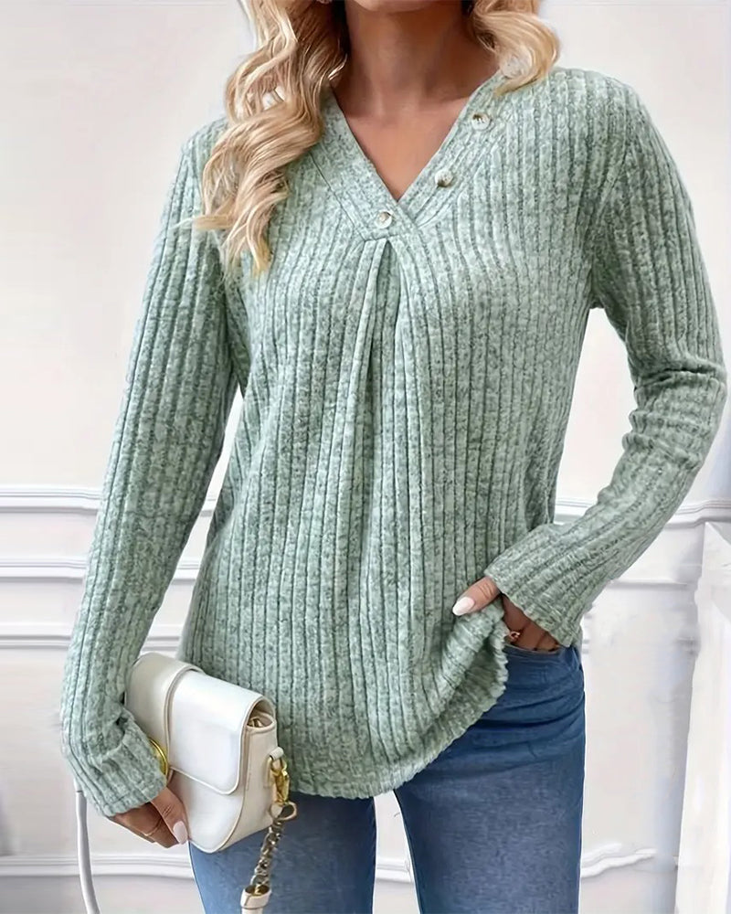 Top V-Hals Ribbelig Lange Mouwen