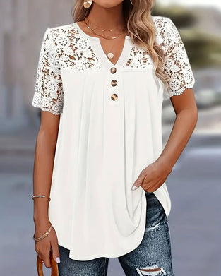 T-Shirt Hol Kant Patchwork Geplooid