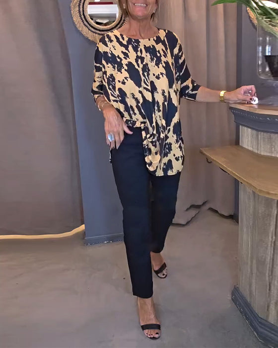 Blouse Ronde Hals Bedrukt Split
