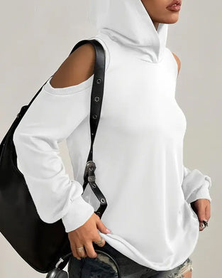 Off-The-Shoulder Sweatshirt Met Capuchon