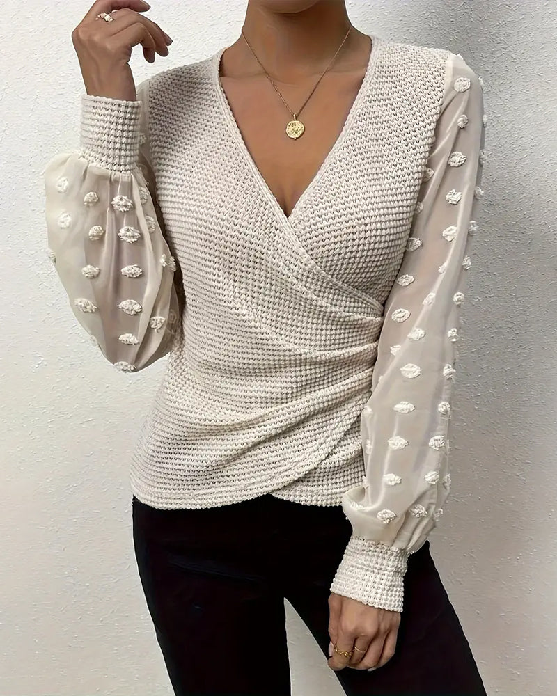 Top V-hals Geplooid Lange Mouw