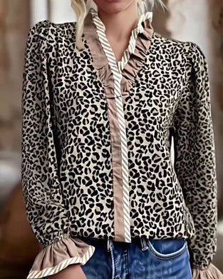Blouse casual luipaardprint lange mouwen