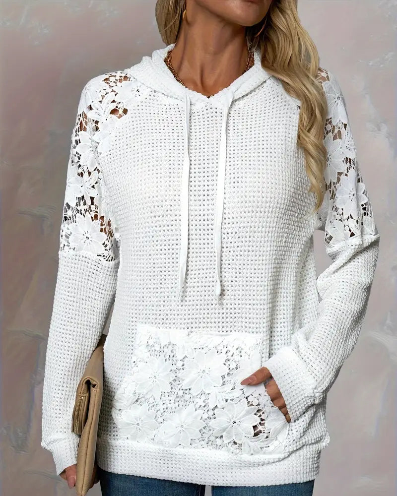 Hoodie V-Hals Lange Mouwen Kant Casual