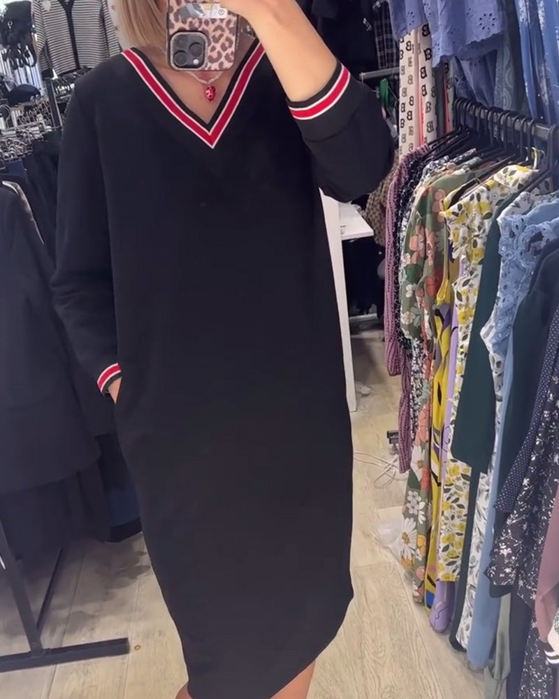 Jurk met V-hals en zakken