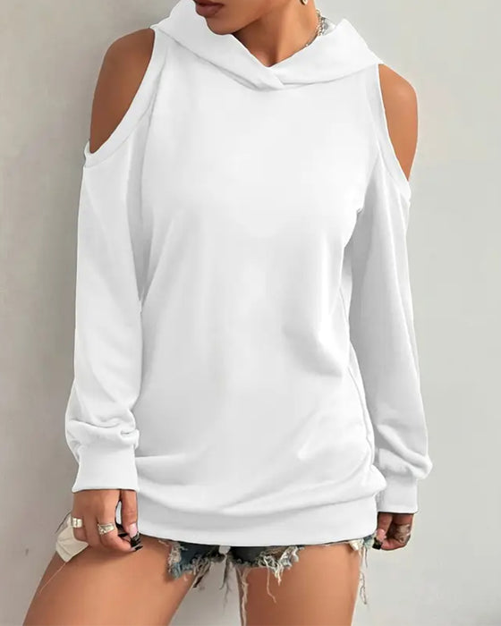 Off-The-Shoulder Sweatshirt Met Capuchon