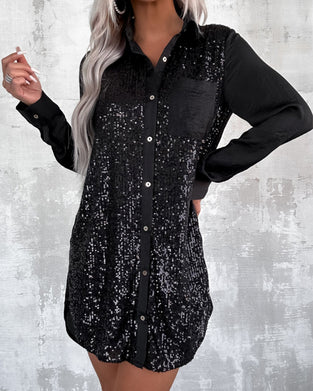 Shirt Revers Knoop Met Pailletten