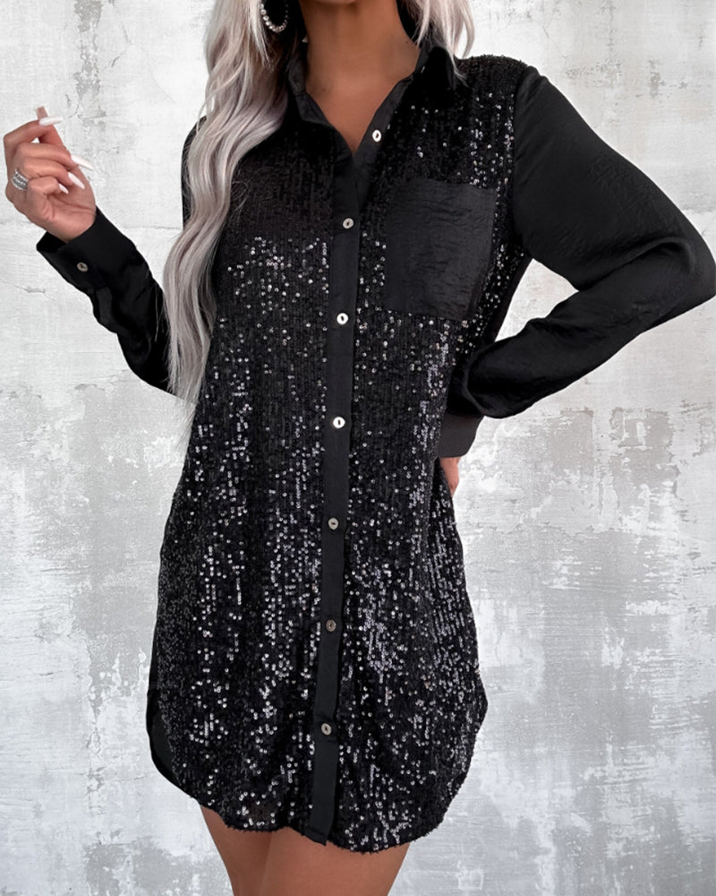 Shirt Revers Knoop Met Pailletten