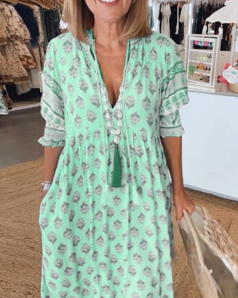 Casual jurk met V-hals en halve mouwen met print