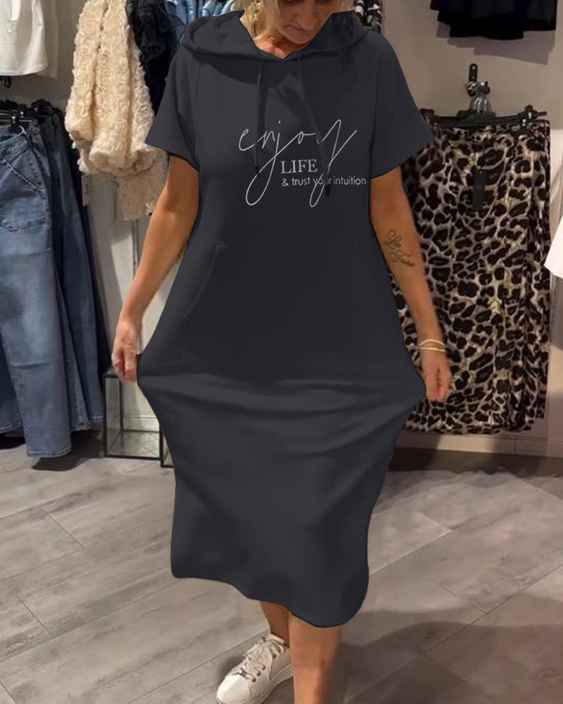 Jurk Met Capuchon Casual Trekkoord