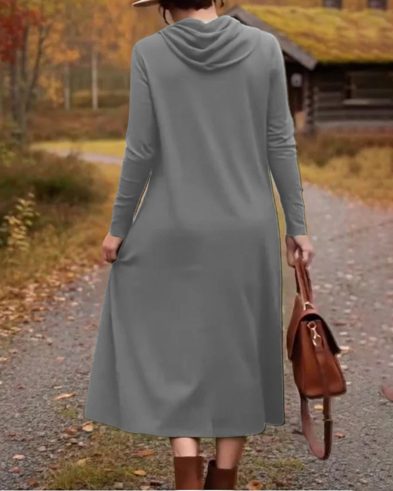 Casual jurk, eenvoudig, effen kleur, zak