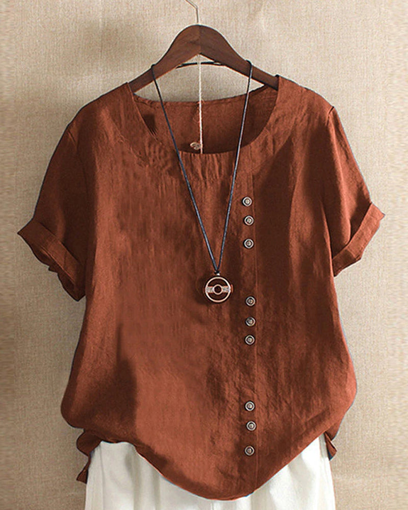 Effen zomer-T-shirt met korte mouwen en ronde hals
