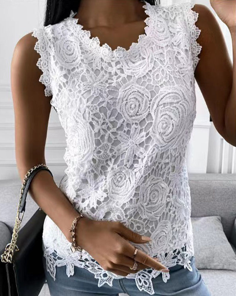 Elegante tanktop van effen kwaliteit met kant