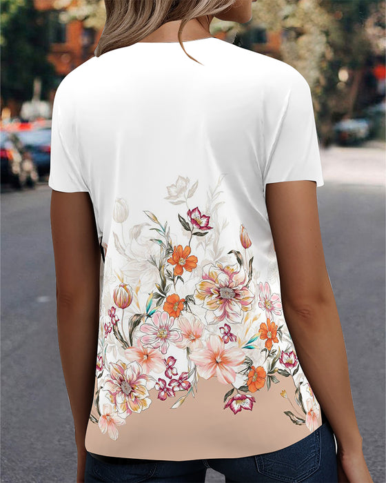T-Shirt Bedrukt V-Hals Casual Met Korte Mouwen