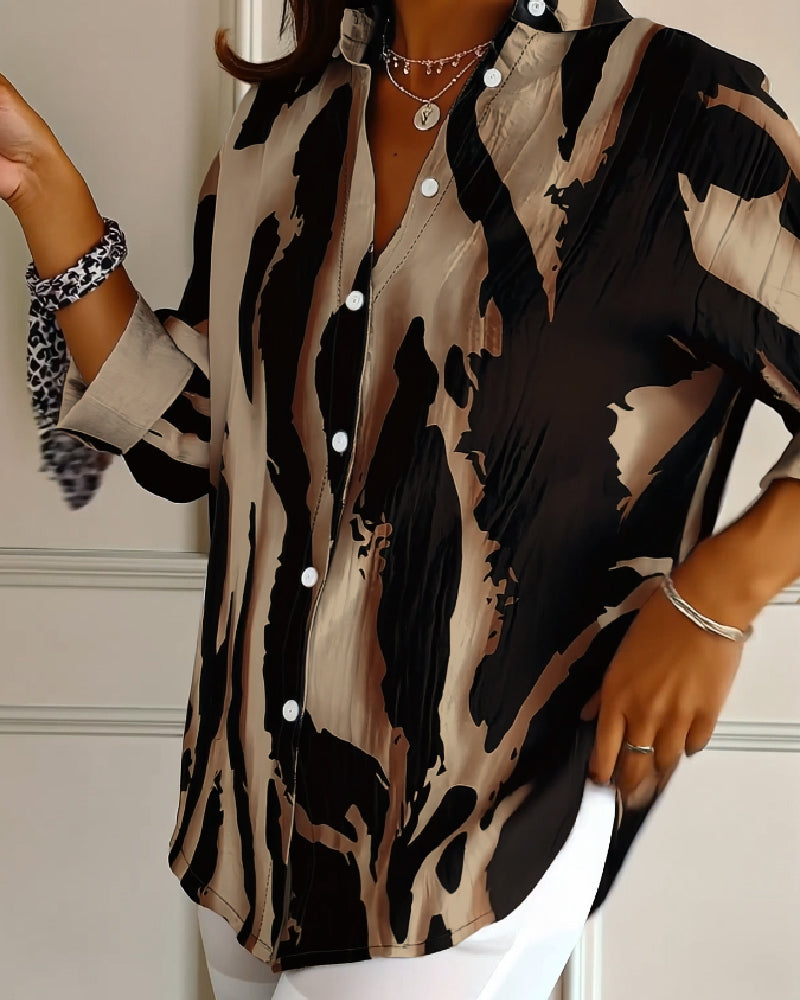 Bloes Staande Kraag Onregelmatig Bedrukt