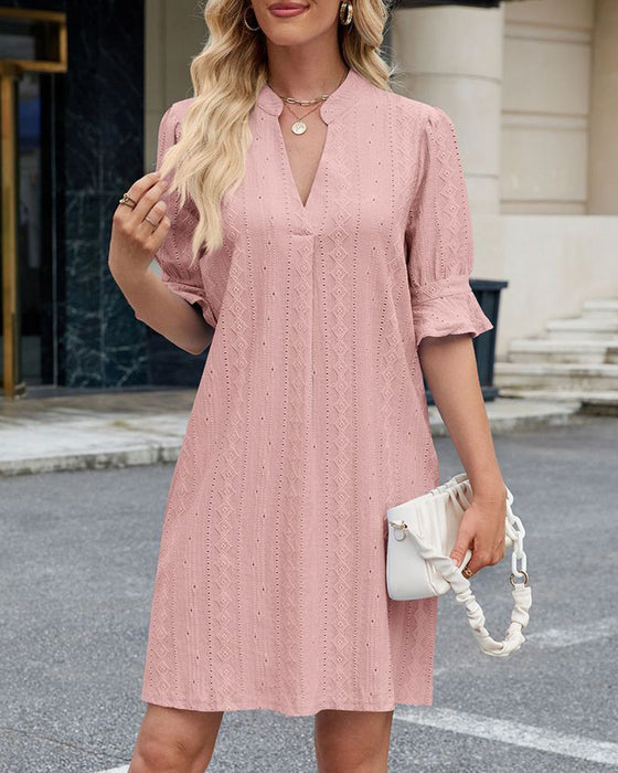 Jurk Effen Kleur V-hals