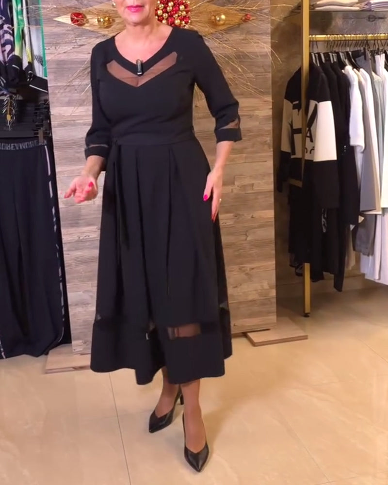 Jurk mode v-hals mesh stiksels