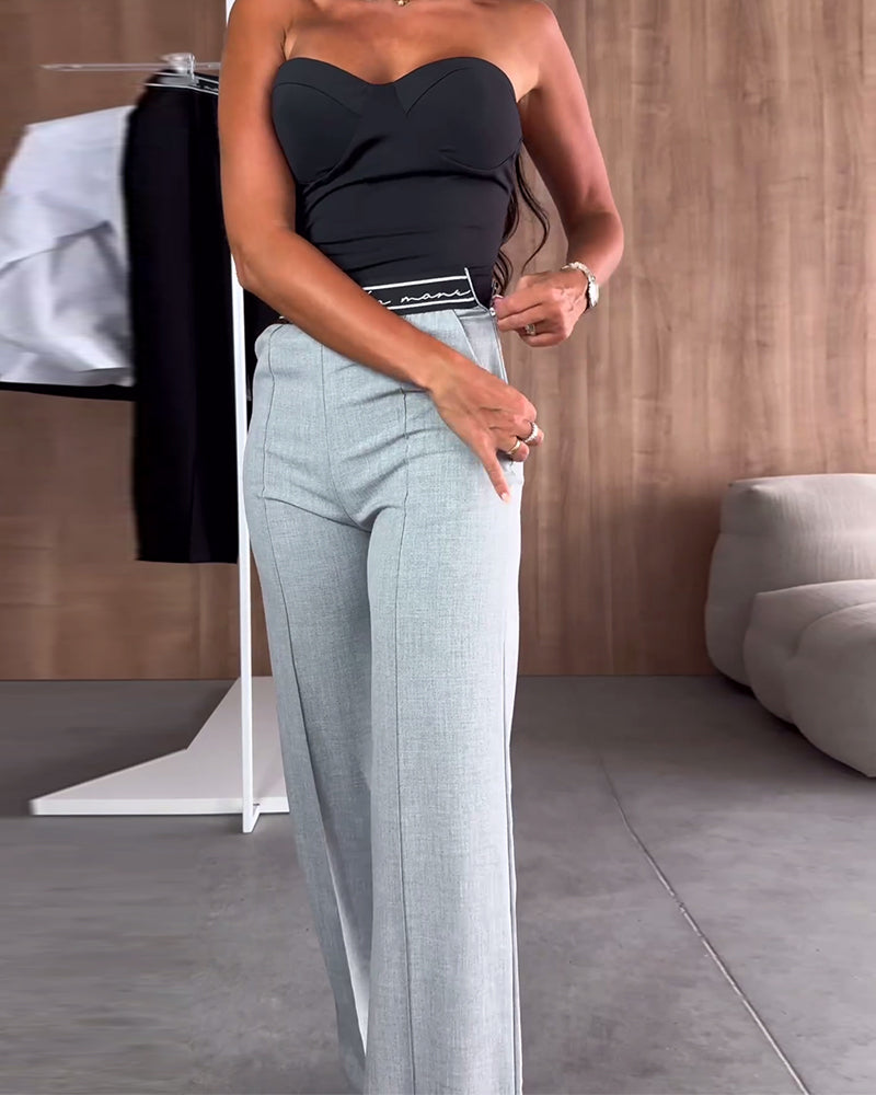 Casual effen kleur rechte broek met rits en zak