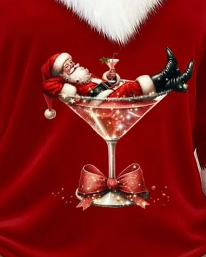 Top Pluche Kerstprint Mouwlang